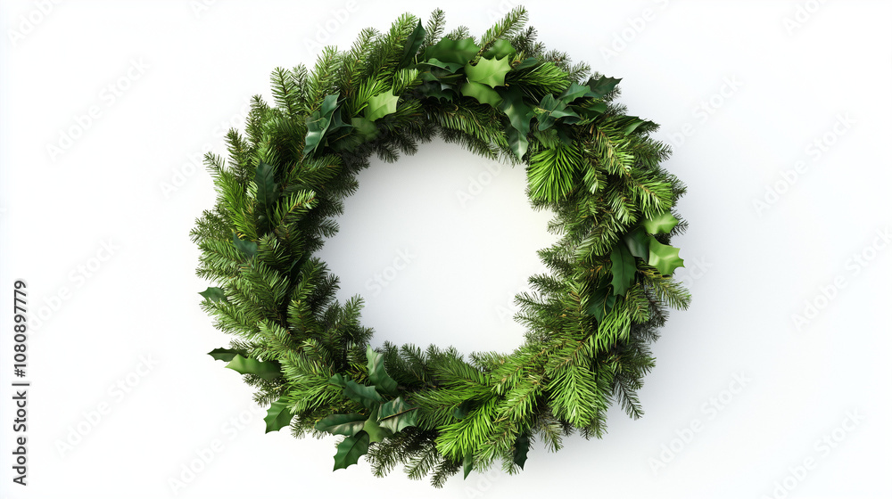 Christmas wreath made of fir branches on a white background. New Year's decoration made of pine needles.
Decor made from natural materials. Festive element. Isolated. AI generation Christmas wreath made of fir branches on a white background. New Year's decoration made of pine needles.
Decor made from natural materials. Festive element. Isolated. AI generation