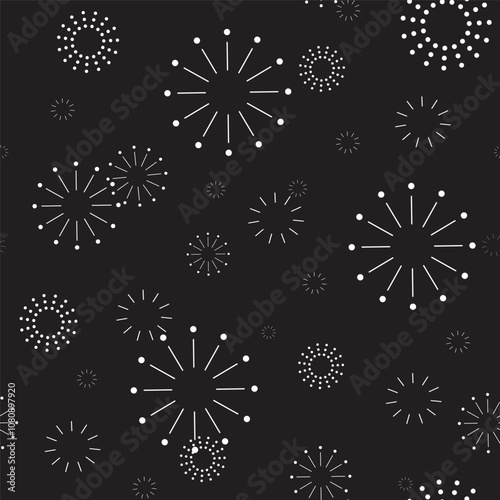 seamless background with fireworks,abstract sparkles on black background, vector illustration, design for wrapping paper,textiles,wallpaper,print