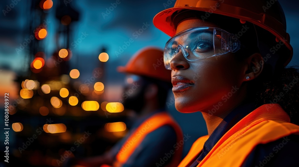 A determined female engineer is shown observing a construction site, wearing bright safety gear and helmet, reflecting themes of modern engineering and female empowerment. A determined female engineer is shown observing a construction site, wearing bright safety gear and helmet, reflecting themes of modern engineering and female empowerment.
