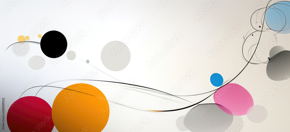 Farbenfrohe Retro-Kreise auf weißem Hintergrund – Abstrakte, dynamische Komposition im 60er-Jahre-Stil Farbenfrohe Retro-Kreise auf weißem Hintergrund – Abstrakte, dynamische Komposition im 60er-Jahre-Stil