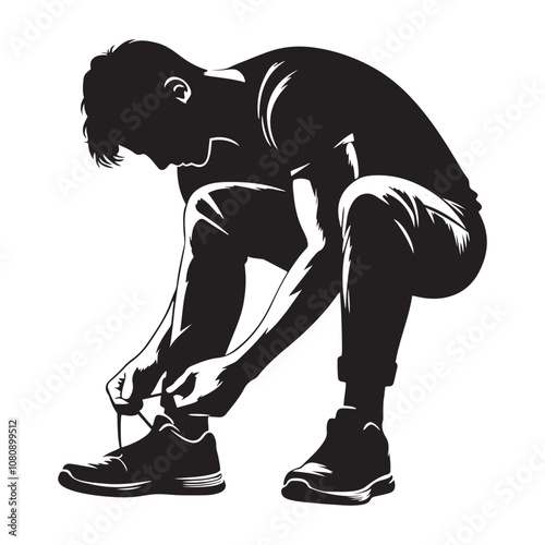  Person tying shoelaces vector Silhouette art black color design and solid white background