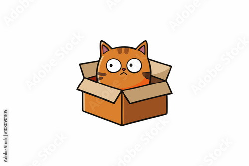 a sad cat abandoned in a cardboard box, white background, t-shirt design