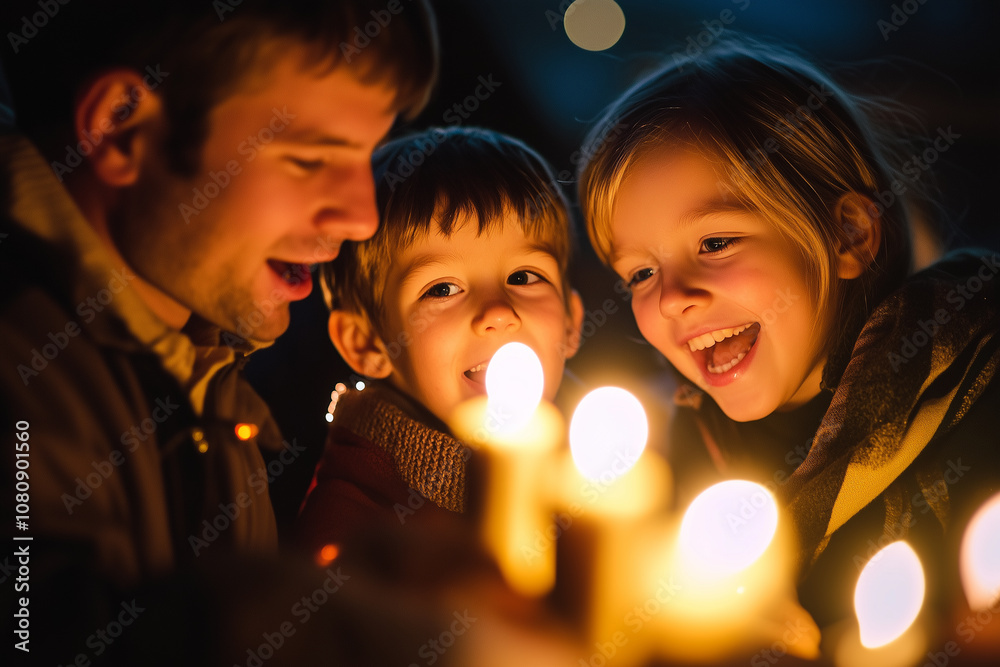Joyful Souls Gather to Sing Christmas Carols by Candlelight on a Festive Winter Evening