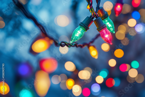 Twinkling Christmas Lights Illuminate a Winter Evening, Creating a Magical Atmosphere Filled With Joy and Festive Cheer