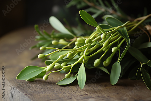 Obraz na płótnie Festive Greenery Showcasing Vibrant Leaves and Budding Growth for Holiday Decorations in a Cozy Indoor Setting w salonie