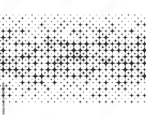 Retro abstract geometric design with halftone four-pointed stars texture, futuristic and dynamic backdrop