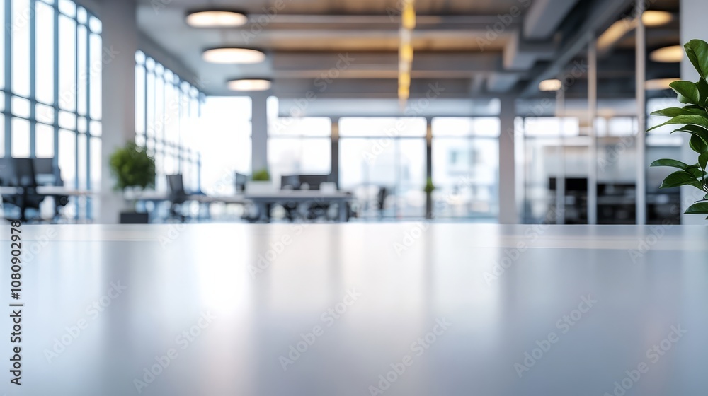 Fototapeta premium A blurred focus image of a white open space office interior.