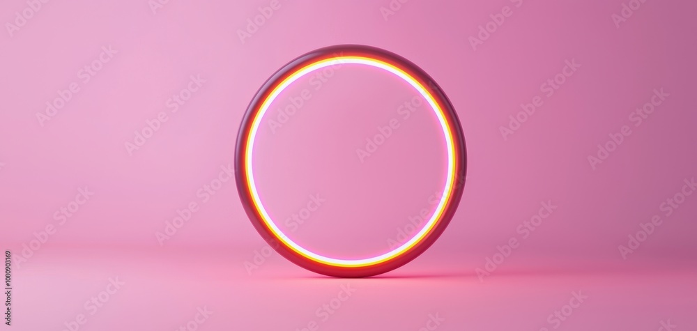 Fototapeta premium Assistant search engine concept. A minimalist ring shaped light against a soft pink background, creating a modern and aesthetic vibe.