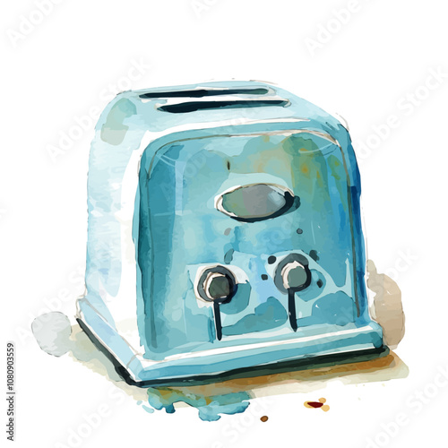 A watercolor drawing of a Toaster, isolated on a white background. Toaster vector.