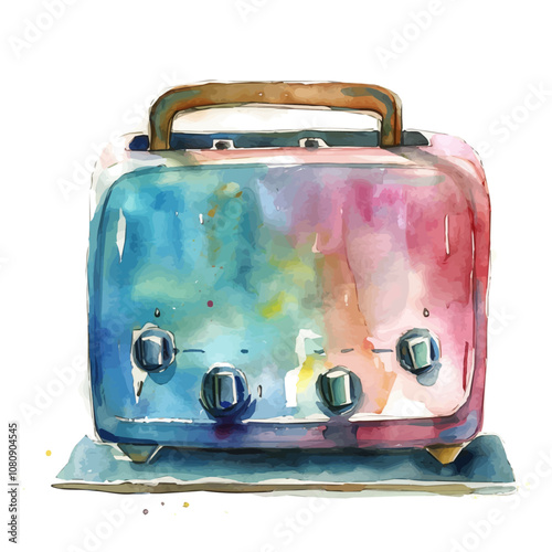 A watercolor painting of a Toaster, isolated on a white background. Toaster vector.