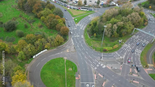 High Angle Footage of Camberley Town also know as York Town in Northwest Surrey, England UK. Aerial Footage Was Captured with Drone's Camera During Mostly Cloudy and Cold Day of November 10th, 2024 photo