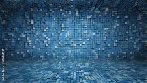 Blue digital background bitmaps pixels. photo