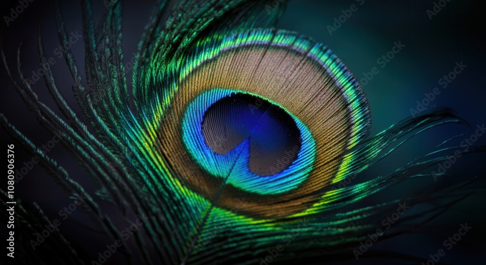 Obraz premium Vibrant peacock feather close-up showcasing natural beauty