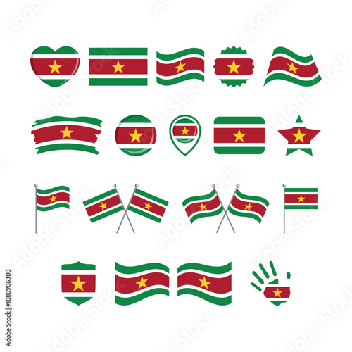 Free Download Suriname flag icon set vector isolated on a white background. Suriname flag graphic design element. Flag of Suriname icons in flat style. Suriname symbols collection - GFXLoad
