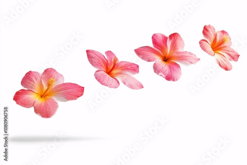 Pink Hibiscus Flowers Isolated on White Background - Tropical Floral Photography