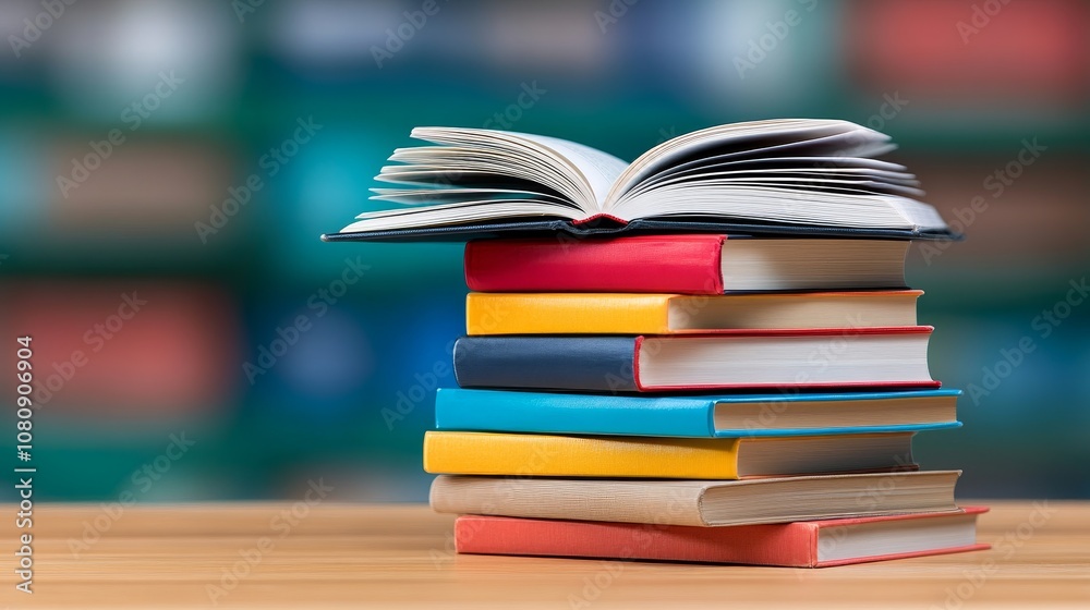 Fototapeta premium Stack of Colorful Books Open Book Education Learning Knowledge
