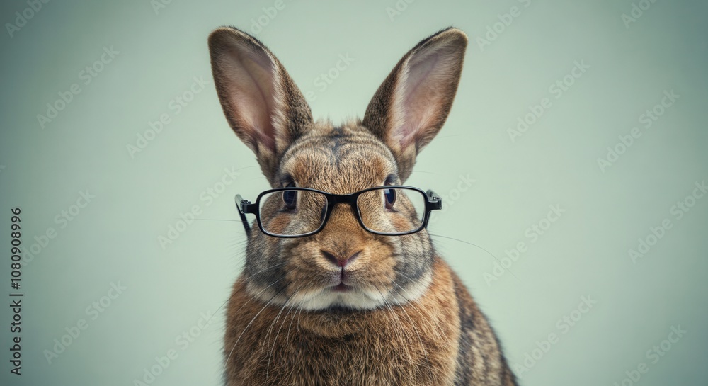 Intellectual brown rabbit with glasses on soft background Intellectual brown rabbit with glasses on soft background