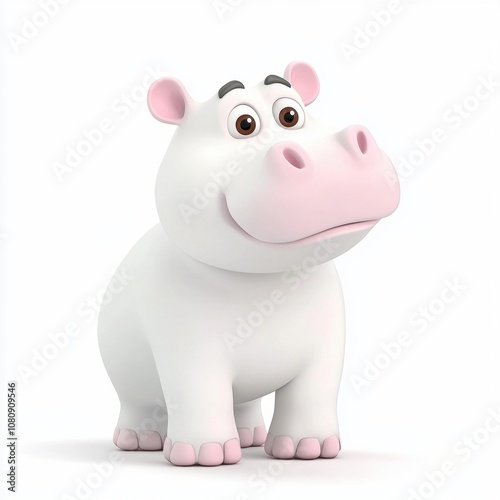 Adorable Cartoon Hippo Character with Cute Features and Playful Expression Ideal for Children’s Content, Animation, and Educational Materials