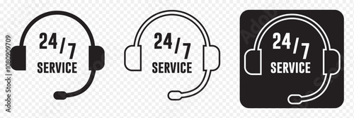 24 7 service icon set. 24-7 open, concept with call icon. Support 24 hours a day and 7 days a week. Support service. Vector Illustration.