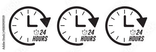 24 hour service icon. 24 hours icon. 24 hours order execution or delivery service icon. 24 hours icon flat style on a white background.