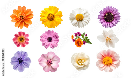 Fototapeta Naklejka Na Ścianę i Meble -  Selection of various beautiful flowers on a transparent background. isolated background.