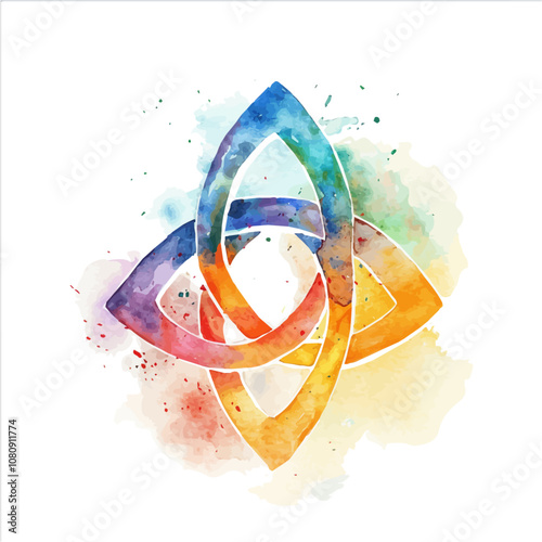 A watercolor of a Triquetra, isolated on a white background. Triquetra vector.