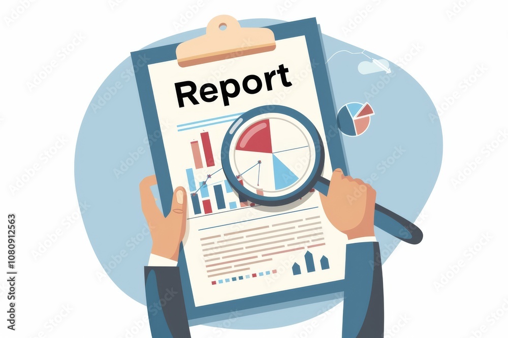 Businessman Analyzing Report with Magnifying Glass, Focused on Charts and Graphs, Financial Insights, Professional Summary of Data, Analytical Tasks Businessman Analyzing Report with Magnifying Glass, Focused on Charts and Graphs, Financial Insights, Professional Summary of Data, Analytical Tasks