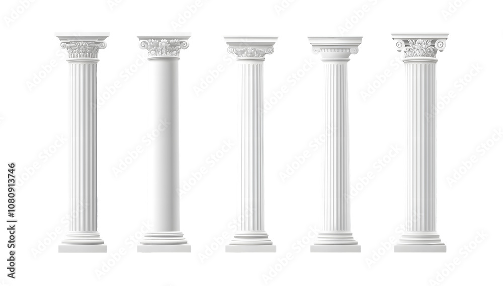Set of architectural white columns on a transparent background. isolated background. Set of architectural white columns on a transparent background. isolated background.