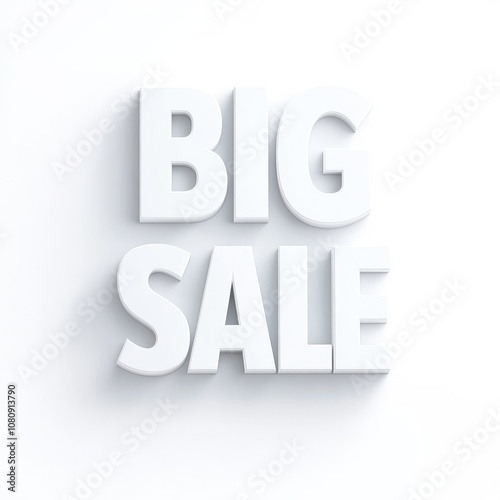 A bright and minimalistic design featuring bold white letters spelling BIG SALE against a clean background, perfect for promotional materials, advertisements, or digital marketing,