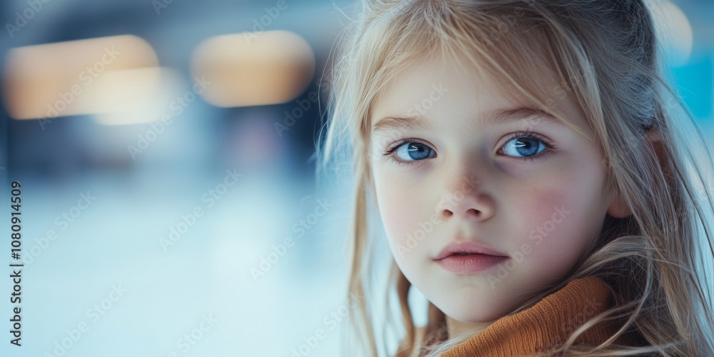 A portrait of a young girl with captivating blue eyes. She gazes thoughtfully into the distance. The background is softly blurred. This image captures innocence and curiosity. AI A portrait of a young girl with captivating blue eyes. She gazes thoughtfully into the distance. The background is softly blurred. This image captures innocence and curiosity. AI