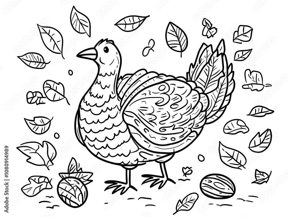 Obraz premium Thanksgiving themed coloring book page