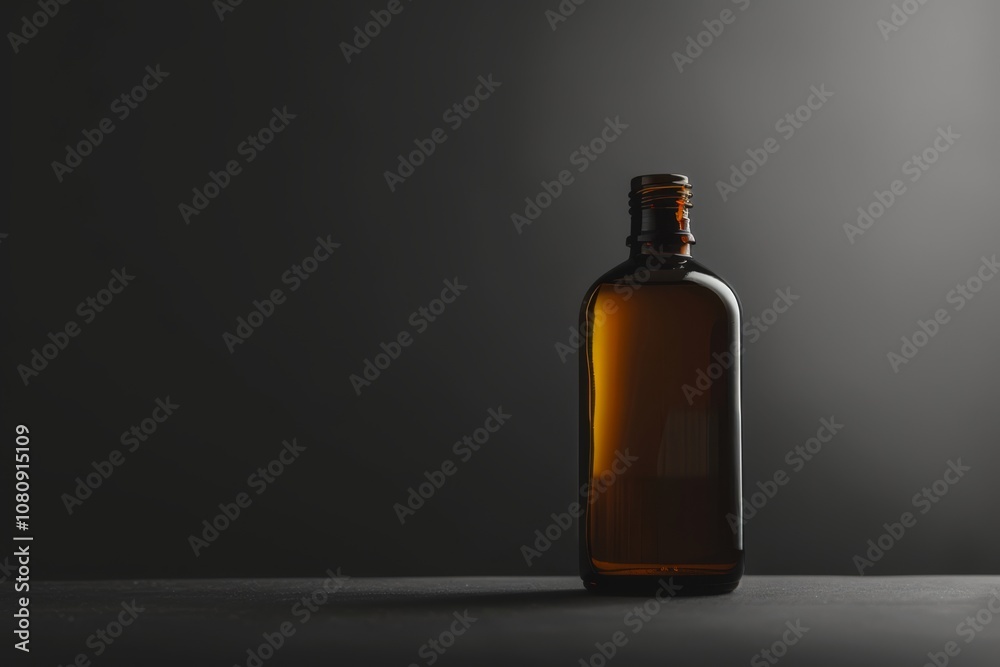 Captivating Reflection of an Amber Glass Bottle on a Dark Surface with Subtle Light Enhancing Its Elegance and Charm Captivating Reflection of an Amber Glass Bottle on a Dark Surface with Subtle Light Enhancing Its Elegance and Charm