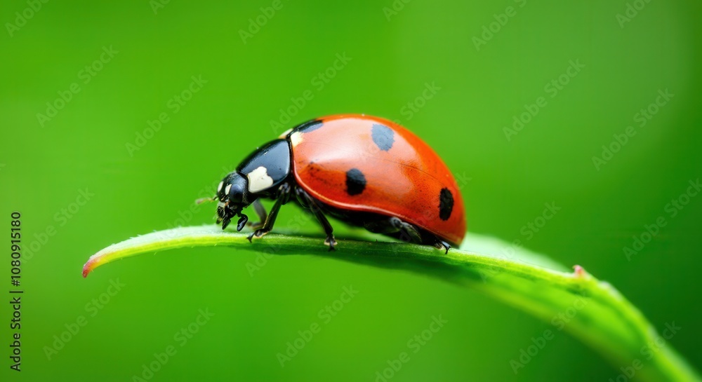 Close-up of ladybug on green leaf in nature Close-up of ladybug on green leaf in nature