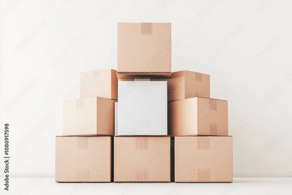 Stacked Cardboard Boxes in a Minimalistic Arrangement on a Light Background Ideal for E-commerce Packaging, Shipping, and Storage Concepts Stacked Cardboard Boxes in a Minimalistic Arrangement on a Light Background Ideal for E-commerce Packaging, Shipping, and Storage Concepts