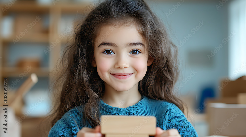Young girl engages with wooden toys to enhance creativity and imagination in playtime activities Young girl engages with wooden toys to enhance creativity and imagination in playtime activities