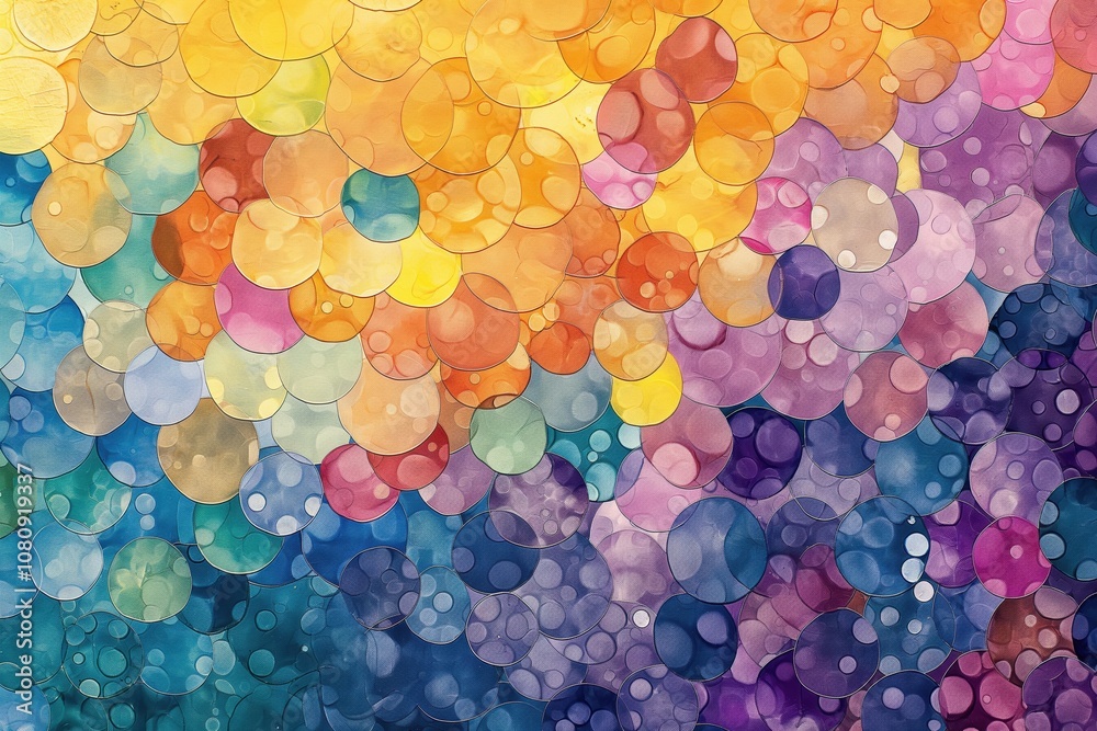 Vibrant abstract circle pattern with colorful gradient of yellow, orange, purple, and blue Vibrant abstract circle pattern with colorful gradient of yellow, orange, purple, and blue