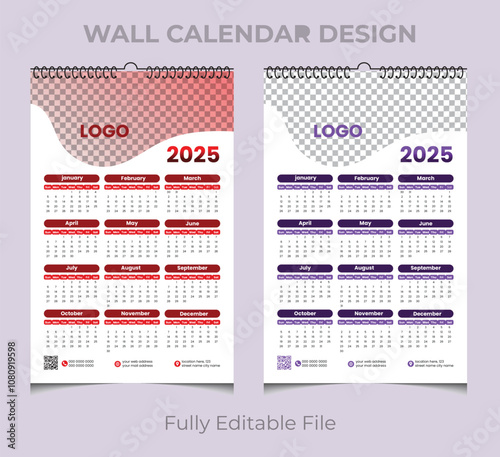 One page calendar design for 2025