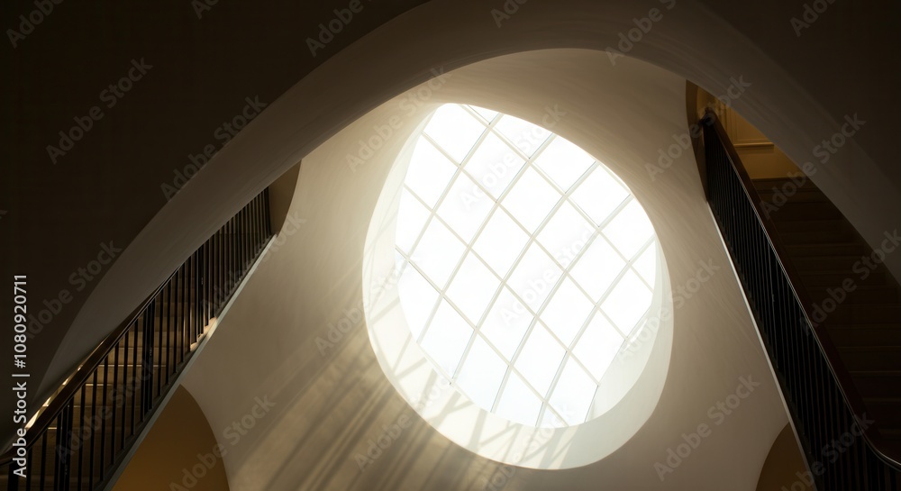 Obraz premium Modern architectural design with elliptical skylight staircase
