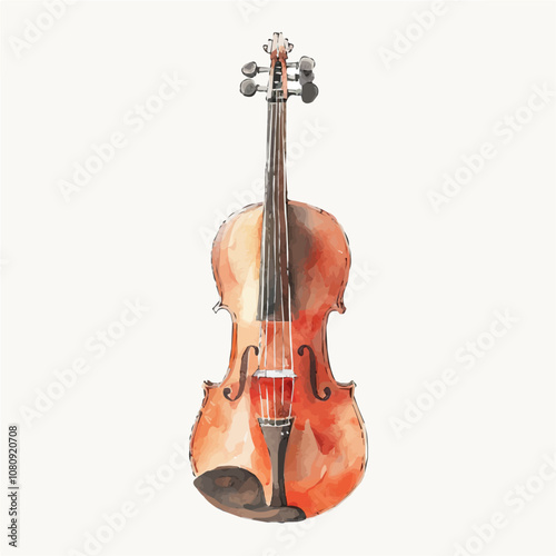 A watercolor drawing of a Violin, isolated on a white background. Violin vector.
