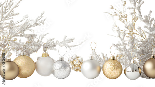 Happy New Year 2025 greeting card with gold and silver accents on a plain white background, no shadows