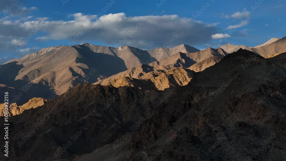 Aerial drone shot of orange mountains captured during sunset in ladakh Aerial drone shot of orange mountains captured during sunset in ladakh