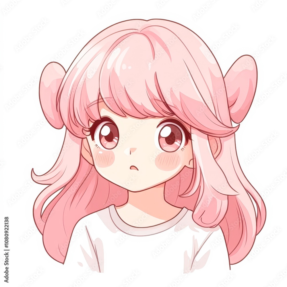 A cute cartoon character with pink hair and large expressive eyes, perfect for children's books, merchandise, or digital content, Ideal for projects aimed at a youthful audience, A cute cartoon character with pink hair and large expressive eyes, perfect for children's books, merchandise, or digital content, Ideal for projects aimed at a youthful audience,