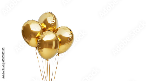 Golden 2025 number balloons floating on a plain white background, no shadows
