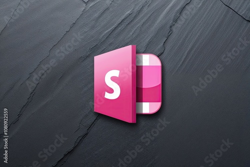 3D Pink SharePoint Icon with Dark Slate Background for Office Software Applications photo