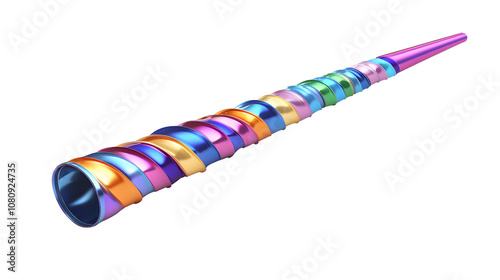 Colorful party blower for New Year celebration on a plain white background, no shadows