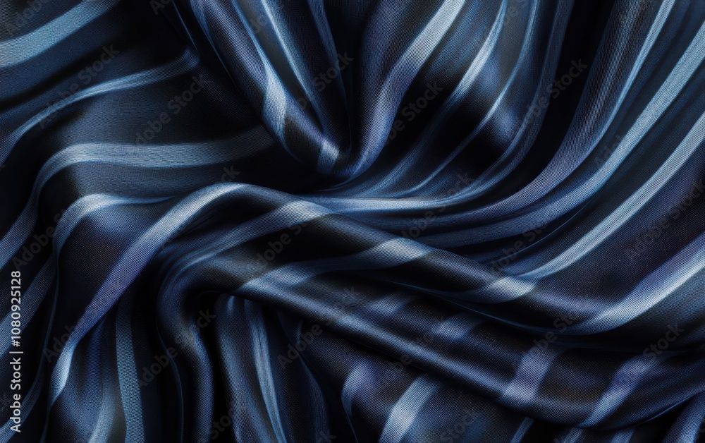 Fototapeta premium A dramatic close-up shot of a black background with dark blue striped patterns, where the elegant curves and abstract shapes formed by the lines add depth to the composition. 