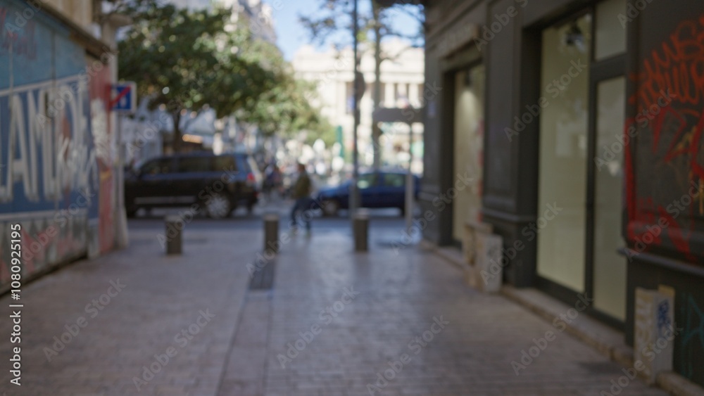 City street in marseille, france with a blurry, defocused perspective and street art on walls, capturing motion of a man walking outdoors on a clear day. City street in marseille, france with a blurry, defocused perspective and street art on walls, capturing motion of a man walking outdoors on a clear day.