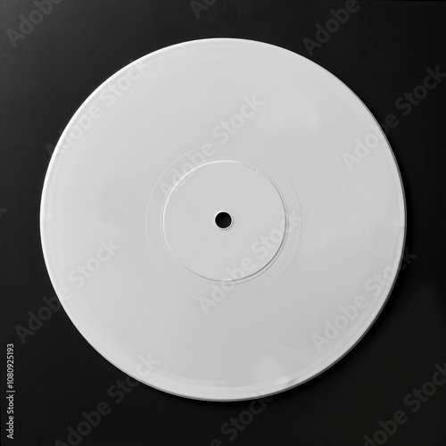 White Disc. Retro Vinyl Record Label Sticker Template Mock Up for Vintage Music Lovers photo