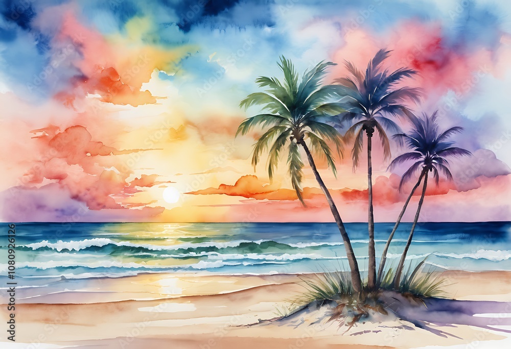 Cruise to a tropical island, transparent watercolor clipart