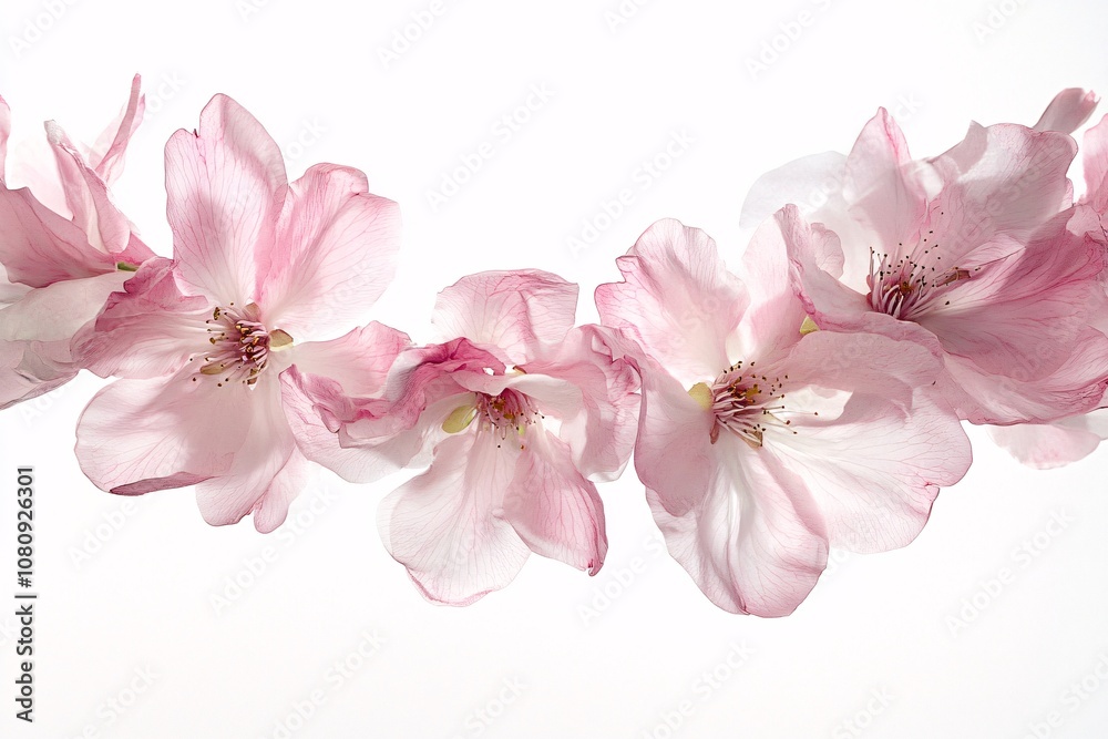 Delicate Pink Cherry Blossoms on a White Background - Floral Photography Delicate Pink Cherry Blossoms on a White Background - Floral Photography